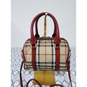 Burberry Haymarket Fabric and Leather Small Alchester Bowler Bag Red/Beige
